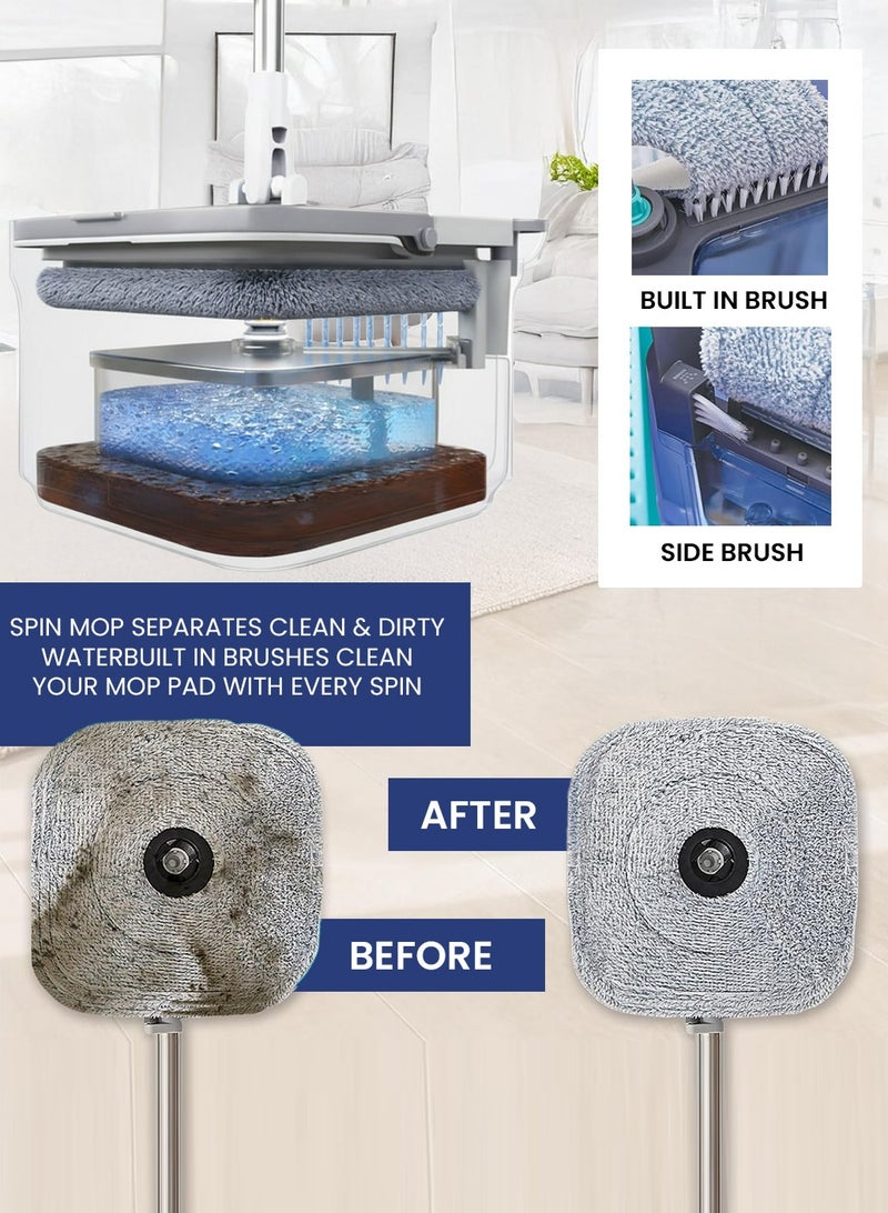 باميدي طقم ممسحة دوارة مع دلو، ممسحة دوارة قابلة للطي 360 درجة مع نظام فصل ذاتي للماء النظيف والمتسخ، ممسحة أرضية سهلة العصر برؤوس قابلة للفصل لتنظيف الأرضيات في المنزل والمطبخ M20 - أبيض رمادي - Image 5